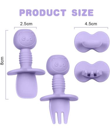 Vicloon Baby Fork and Spoon Set - 4Pcs Silicone Self Feeding Utensil for Infant, Toddler Cutlery Kit - Purple-Pink Color, Easy Grip, Ideal for Baby Weaning and Training - Buy Online on SooperMarket.com