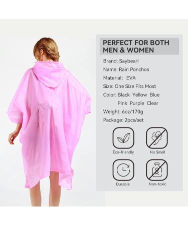 Reusable Pink Rain Ponchos for Adults with Drawstring Hood - Waterproof EVA Rain Coats for Men and Women - Family Pack (2 Pack) - Buy Online on SooperMarket.com