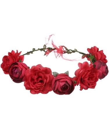 Wiwpar Red Rose Floral Crown Headband - Adjustable Flower Wreath Garland for Wedding & Party Women s Hair Accessory - Buy Online on SooperMarket.com