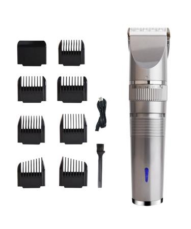 yilin 1Set USB Rechargeable Hair Clipper Men Haircut Ceramic Blade Shave Hair Clipper Silver