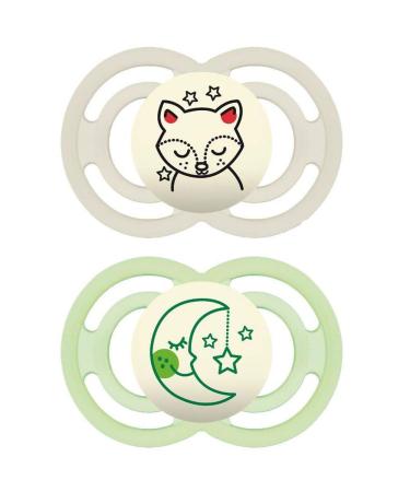 MAM Perfect Night Baby Pacifier Patented Nipple Glows in the Dark 2 Pack 6+ Months Unisex