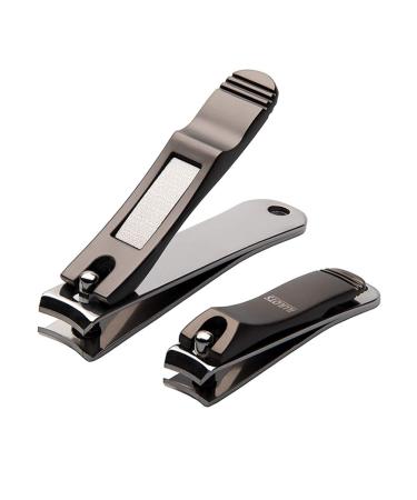 Nail Clippers Set with Build-in Nail File, Durable Sharp Fingernail Clipper and Toenail Clipper with Tin Case, Matte Gray