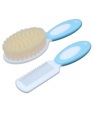 Baby Hair Brush and Comb Set Baby Brush with Soft Natural Bristles Shower Gift Blue