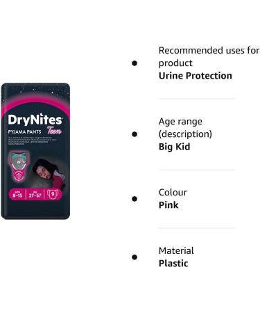 Huggies DryNites Girls Pyjama Pants 8-15 Years (27 Pants) - Overnight Protection - Buy Online on SooperMarket.com