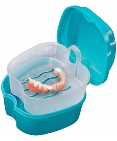 Denture Case Orthodontic Dental Retainer Box False Teeth Storage Container Dentures Container with Filter for Home & Travel Blue1