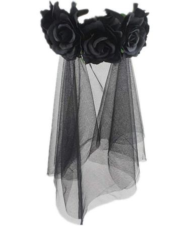 SUNTRADE Women Girls Zombie Bride Black Veil with Flowers Hairband for Halloween Cosplay Wedding Costume Headwear - Buy Online on SooperMarket.com