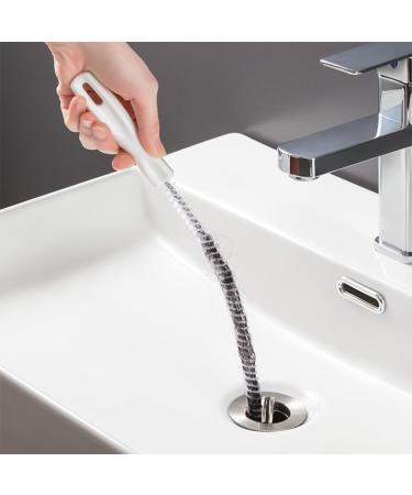 60CM Sink Cleaning Pipe Brush Flexible Drain Unblocker Tube Brush Household Sewer Dredging Tool Waterpipe Overflow Cleaner Hair Catcher Pipe Cleaning Brush for Bathroom Kitchen Drain(White)