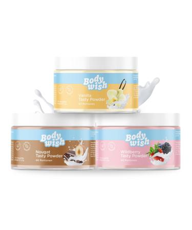 Bodywish - Mixed Tasty Powder - low -calorie taste powder |Natural taste - sugar substitute nutrition |Vanilla - Wildberry - Nougat |3 x 150gr - Mixed aroma mixed 3 x 150 gr (vanilla - Wildberry - Nougat)