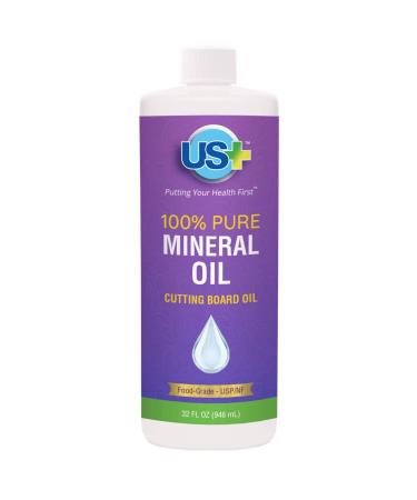 32oz US+ 100% Pure Mineral Oil - Cutting Board Oil - Food-Grade - USP - Restores & Protects Cutting Boards, Butcher Blocks, Countertops, Steel Surfaces & More