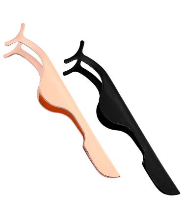WLLHYF 2 PCS False Eyelashes Applicator Curved Eyelash Tweezers Stainless Steel Remover Clip Tweezers Professional Eyelash Extension Curlers for Lash Clusters Application Removal