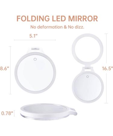 Foldable Double Sided Tabletop Mirror - Rechargeable Lighted Magnifying 10X and 1X Mirror with 3 Colors Light - Adjustable Foldable Handle for Makeup/Travel - 07x08inches - Buy Online on SooperMarket.com