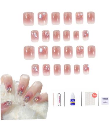 24PCS Press on Nails Short Glue on Nail for Women Shiny French False Nails Fake Nails False Nail with Glue for Girl Nail Art - Buy Online on SooperMarket.com