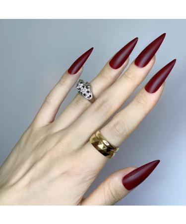 Redykat 24PCS XL Stiletto Matte Press On Nails - Salon Quality Extra Long Dark Red False Nails for Quick Home Manicure - Buy Online on SooperMarket.com