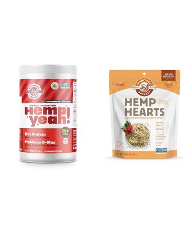 Manitoba Harvest Hemp Organic Max Protein Powder Unsweetened 454g with 20g protein and 4.5g Omegas 3/6 per Serving & Hemp Hearts 454g