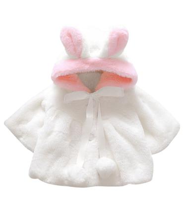 Newborn Infant Baby Girl Faux Fur Warm Winter Hooded Cape Cloak Hoodie Coat Jacket Thick Warm Clothes Cardigan Outwear 0 36 M 12-18 Months White
