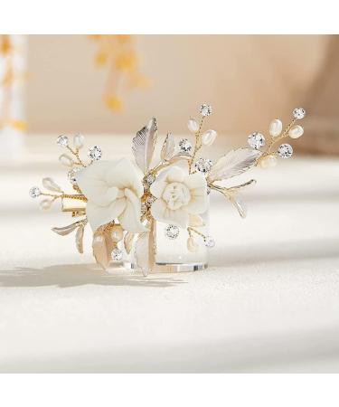 Bride Hair Clip Wedding Hair Clip Flower Wedding Hair Piece for Bride Hair Comb Barrette Bridal Hair Accessories Gold Bride Hair Clip - Buy Online on SooperMarket.com