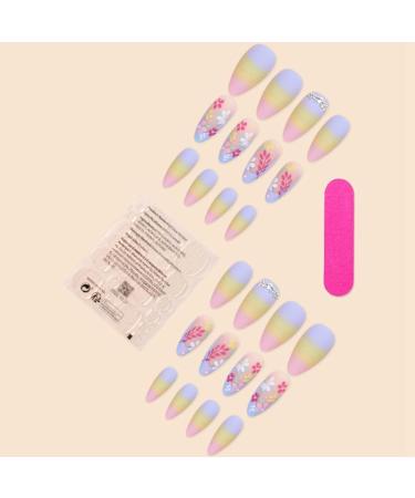 Aflytep Diamond French Wearable Nails Wearable Press on Nails Full Cover Nail Tips Rainbow Small Flower Sticker False Nail Tips - Buy Online on SooperMarket.com