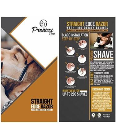 ProMax Professional Straight Edge Razor with 100 Derby Blades | Men's Stainless Steel Manual Shaver for Close Shaves | International Shipping Available - Buy Online on SooperMarket.com
