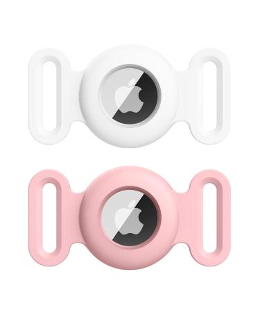 Vancle 2 pieces case for Airtag dog collar protective cover silicone waterproof protective cover Airtag pet loop holder for airtails shell for pets for pets cat doghal straps pink+star light medium pink+star light