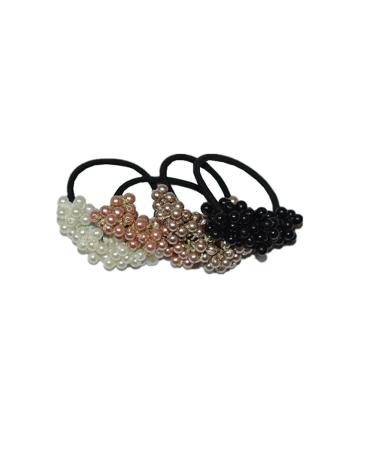 ShungFun Ponytail Holder Women Pearls Hair Bow Ties Hair Holder Elastics Hair Bands for Female Girls Keens Teens Hair Accessories (Set of 4pcs)