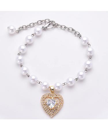 Rayminsino pet necklace with cardiac and cat pearls and shiny gemstones pearl-strass collar for small cats and dogs wedding jewelry l gold