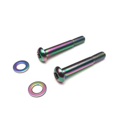 BININIU Titanium Bolt for SRAM Flat Mount Caliper, T25 M5*15-17-22-27-32-37-42mm for SRAM 12 Speed Caliper, Bracket Disc Brake Caliper Bolt for SRAM, Lightweight Titanium Bolts/Flat Washers Rainbow-Ti-32mm