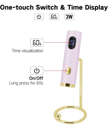 Portable UV LED Nail Lamp - Handfree Mini Light for Gel & Acrylic Nails with Magnetic Stand | USB Rechargeable | 60S Cure - Pink - Buy Online on SooperMarket.com