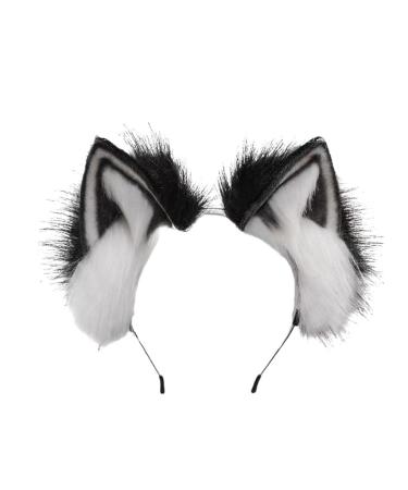 BEALIFE Exquisite Wolf Ears Hair Hoop Fine Stitching Long-lasting For Cosplay Animal Hair Hoop Ears Headband Cat Ears Non-toxic Black and white