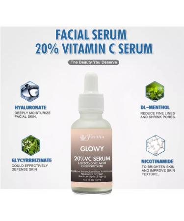 Glowy 20% Vitamin C Serum with Niacinamide & Hyaluronic Acid | Brighten & Hydrate Skin - International Shipping - Buy Online on SooperMarket.com