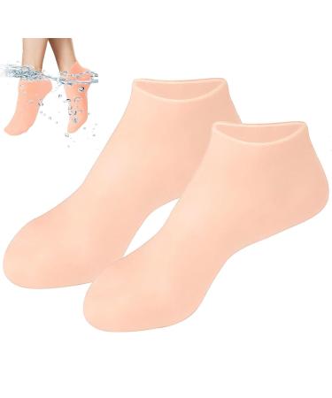 1 pair of silicone moisture socks foot care socks moisturizing socks spa gel socks silicone socks women for dry and cracked feet women (beige)