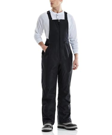 TSLA Men's Winter Snow Bibs, Waterproof Insulated Snowboard Overalls, Ripstop Windproof Ski Pants Winter Ski Snow Overall Black Large