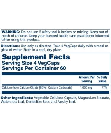 SOLARAY Calcium Citrate 1000mg | Bone Strength & Healthy Teeth | Dietary Supplement | Vegan Lab Verified | 240 Vegetarian Capsules - Buy Online on SooperMarket.com