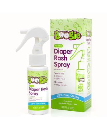 Diaper Rash Cream Spray by Boogie Bottoms, Travel Friendly No-Rub Touch Free Application for Sensitive Skin, from The Maker of Boogie Wipes, Over 200 Sprays per Bottle, 1.7 oz