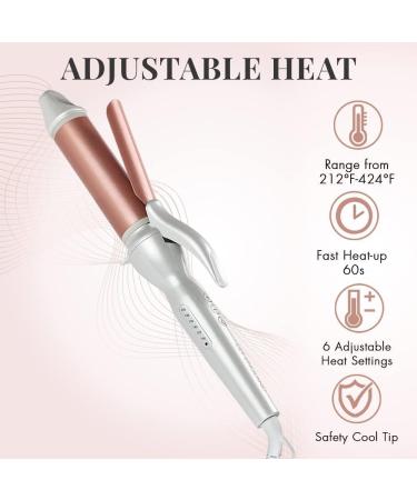 34mm Ceramic Curling Wand for Short to Long Hairstyles - Lily England Rose Gold Curling Tongs - Adjustable Temperature - 2M Swivel Cord - Buy Online on SooperMarket.com