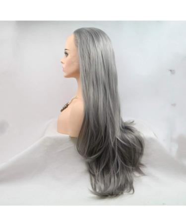 SHIYID Smoky Gray Long Straight Lace Front Wig | Heat Resistant Synthetic Hair for Women - Soft & Stylish - Buy Online on SooperMarket.com