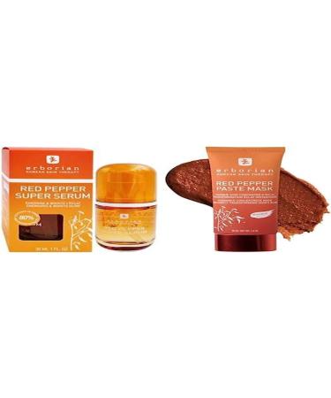 Erborian Ginseng Super Serum - Anti -Folder Serum - Korean care against fatigue with ginseng complex - smoothing & tightening soft skin - 30 ml duo super serum & face mask Red Pepper