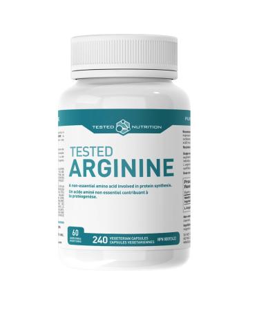 Tested Nutrition Tested Arginine Capsules | 750 mg L-Arginine Capsules for Protein Synthesis Nitric Oxide Production Endurance & Performance | 60 Servings (240 Vegetarian Capsules)