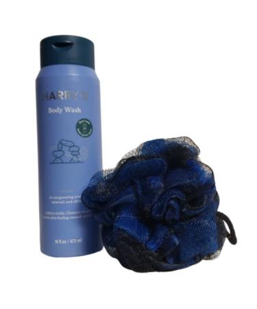 Harry's Stone Body Wash 16oz Bundle with Pouf (Blue pouf may vary in color)