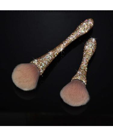 BlingChic Kabuki Face Brush Bling Stones Synthetic Haired Round Powder Makeup Brushes Gold