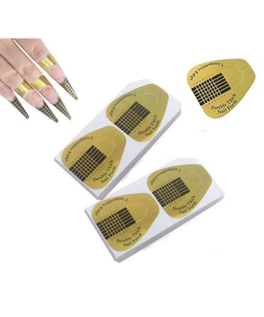 VNC 200Pcs Long Nail Forms for Acrylic Nails  Thick Nail Art Tips Extension Forms  Durable Acrylic Nail Paper Forms for Golden Color Nail Former Stickers with Numbers Marked