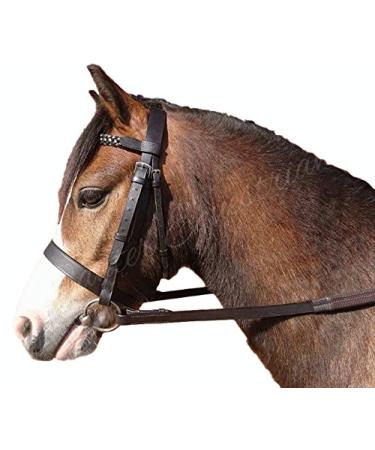 Sheldon Quality Leather Hunter Bridle With Plaited Browband and Rubber Reins Havana Pony