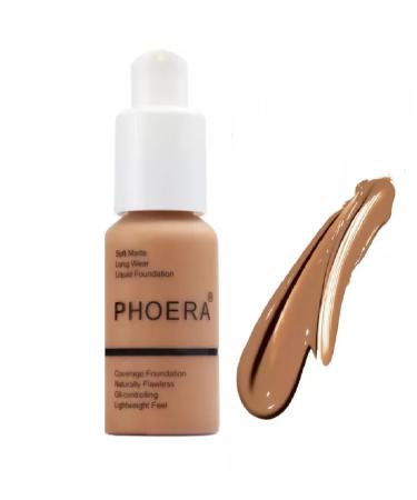 Phooera Fulll Coverage Liquid foundation Matte Finish Concealer Long wear 24hrs Oil Controlling Naturally Flawless Lightweigt Feel Buildable (107 HONEY)