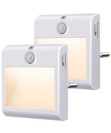 Suright night light socket with motion detector 2 pieces of brightness Dimmable night light with one/car/from modes socket light for children's room bedroom stairs gear kitchen 2800-3500K warm white