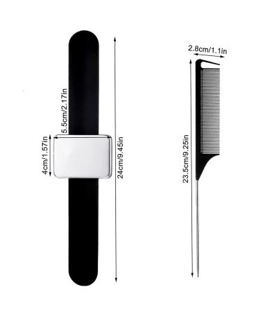 Silver Hair Selecting Ring & Steel Pin Rat Tail Combs Set with Magnetic Wrist Tool - Salon Braiding & Curling Kit - Buy Online on SooperMarket.com