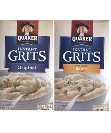 Quaker Instant Grits - Kosher Bundle of 2 Boxes of 1 oz Packages - Original and Butter
