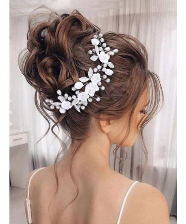 IYOU Flower Bridal Hair Vine Silver Pearl Bride Headband Leaf Wedding Headpiece Communion Prom Hair Accessories for Women and Girls - Buy Online on SooperMarket.com