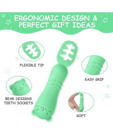 Vicloon Baby Fork and Spoon Set - 2Pcs Silicone Weaning Utensils for Self Feeding, Easy Grip Toddler Cutlery Kit - Soft Infant Spoon in Green - Buy Online on SooperMarket.com
