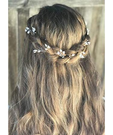 Chargances Bridal Pearl Hair Vine Headband - Boho Wedding Hairpiece for Bride, Bridesmaids, Flower Girls - Silver - Buy Online on SooperMarket.com