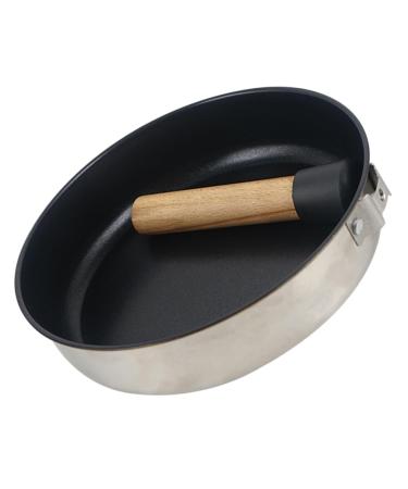 BCOATH Camping Portable Pan Egg Pan Flat Skillet Camping Cookware Griddle Pan Stainless Steel Cookware Pans Portable Camping Pan Mini Egg Cooker Multi-Function Pan Non Stick Wok Wood