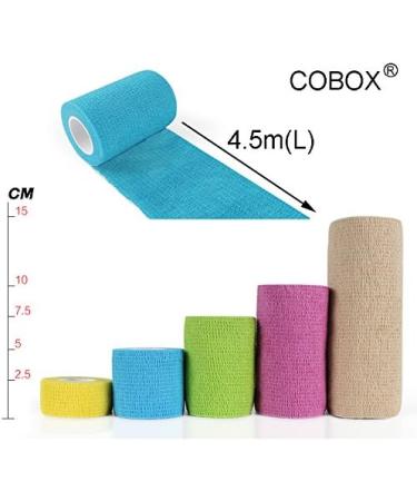 Cohesive Bandage - 12 Rolls (10cm x 4.5m) for First Aid & Sports Wrap | COBOX Self-Adherent Vet Wrap - International Shipping Available - Buy Online on SooperMarket.com
